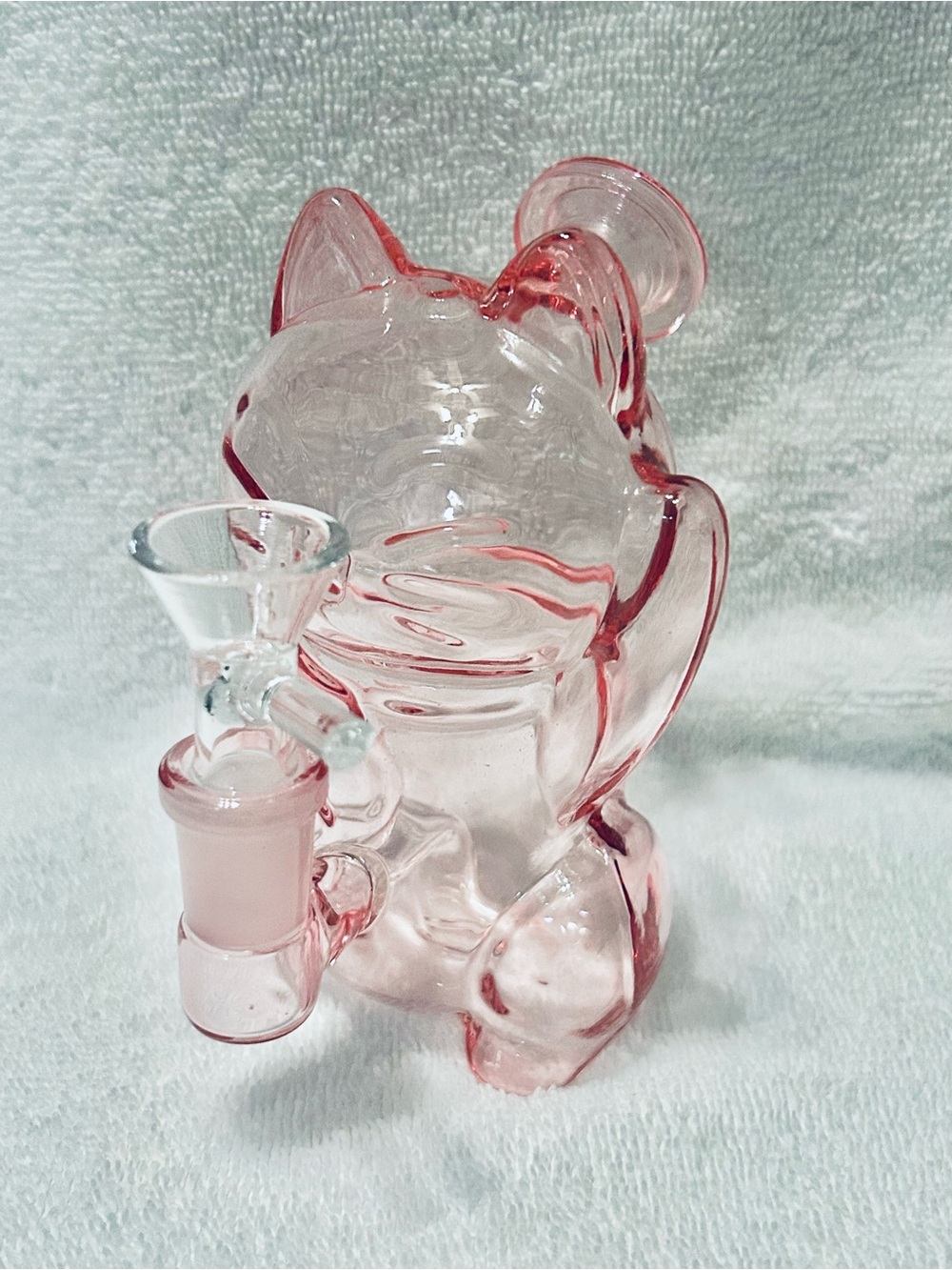 Pink Waving Cat Glass Water piece